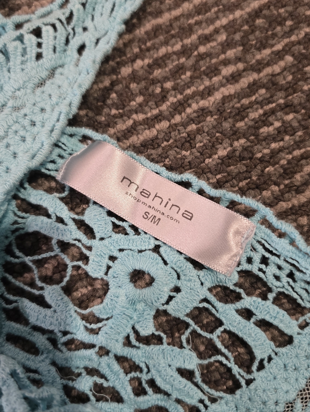 Mahina Crochet Lace Boho Tank Top Blue S/M - Picture 7 of 9